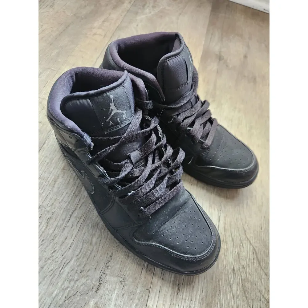 NIKE Air Jordan 1 Men's Mid Black on Black Basketball Sneakers Size 8